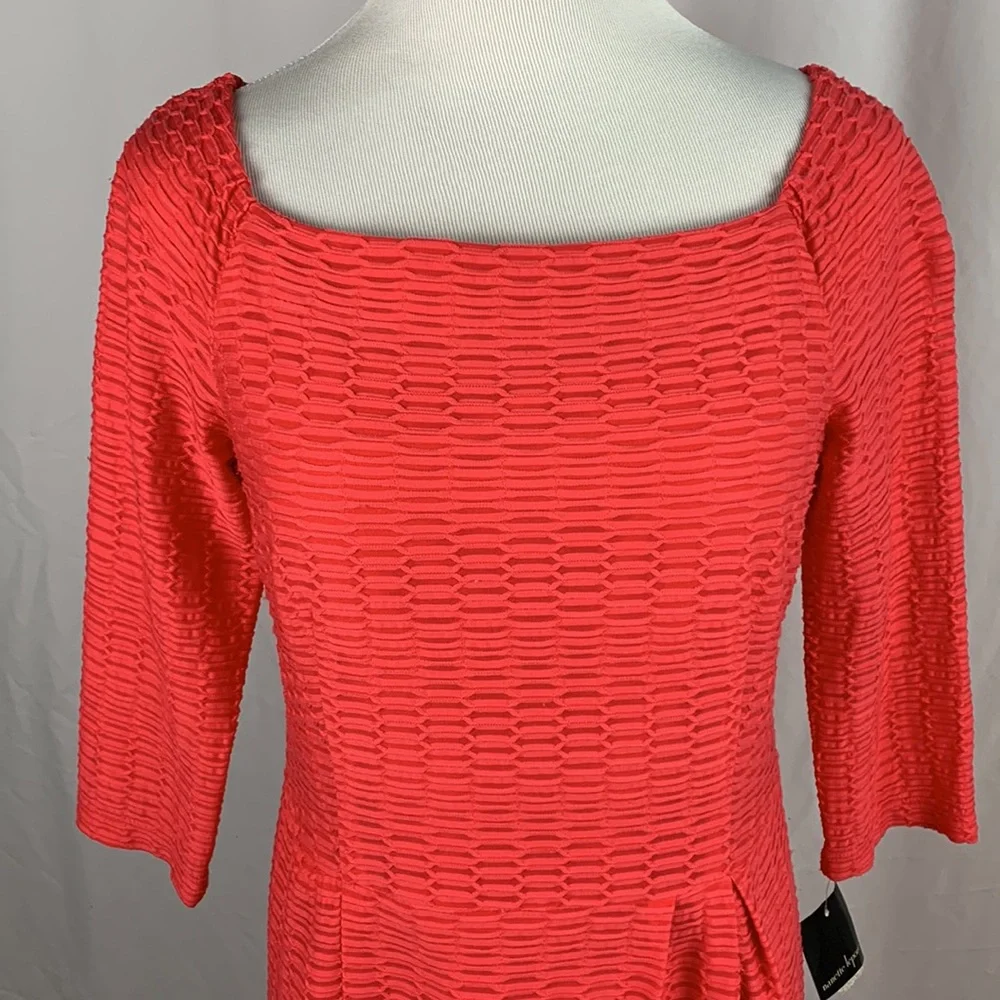 NWT Nanette Lepore Vibrant Coral 3/4 Sleeve Boat Neck Sheath Dress - Picture 2 of 11